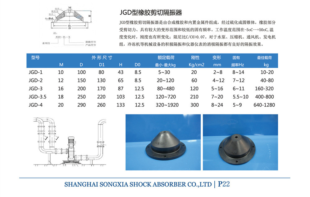 JGD-3型剪切式橡胶隔振器产品参数 JGD-3型剪切式橡胶隔振器产品参数